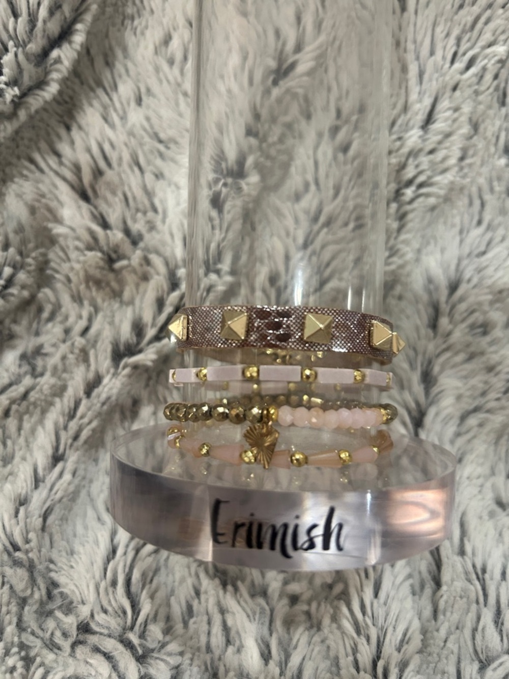 Erimish Pink and Gold Mixed Bead Bracelet Stack